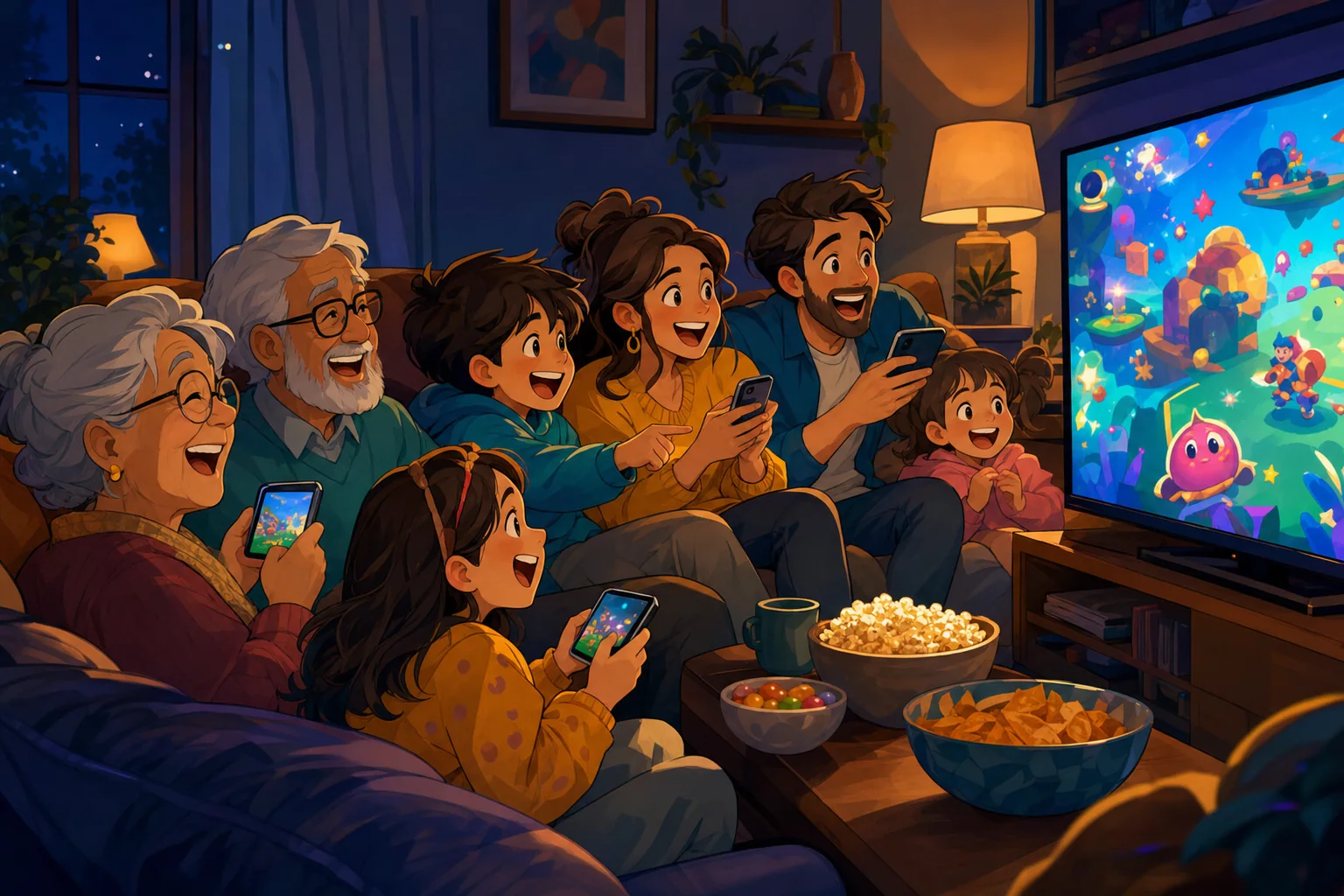 Family Game Night - Everyone plays, from grandma to the toddler with a tablet